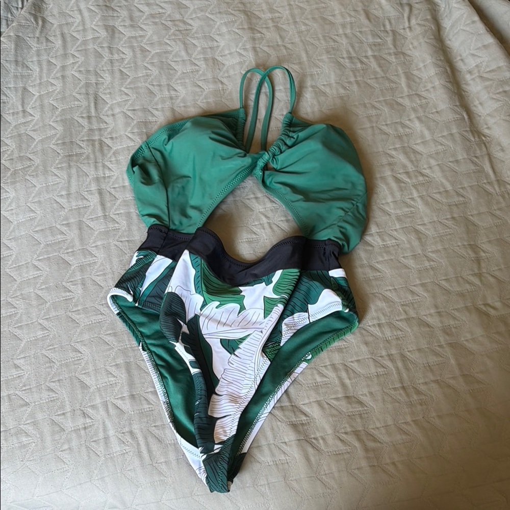Green Palm-Print One-Piece Swimsuit